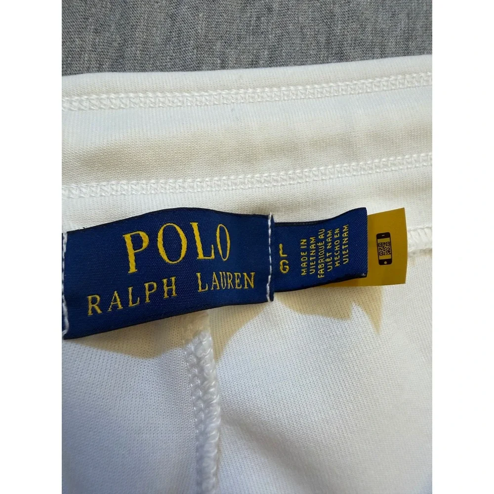 Polo Ralph Lauren Mens White Fleece Jogger Sweatpants Navy Pony Logo Size Large